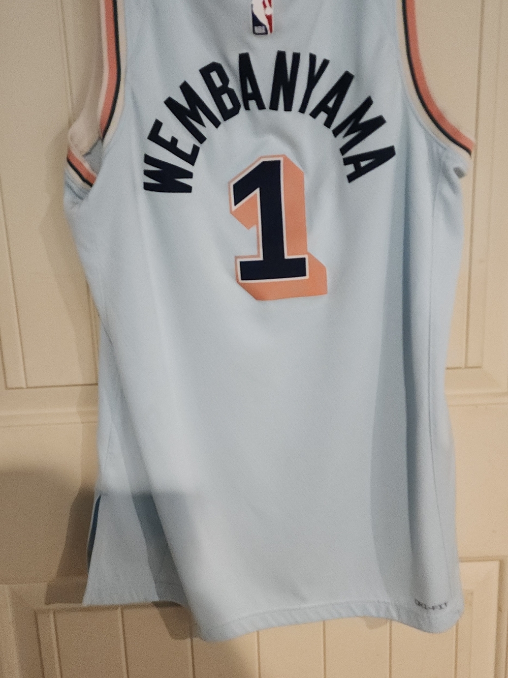Light Blue Men’s Basketball Jersey with Navy & Peach Accents - Brand:
